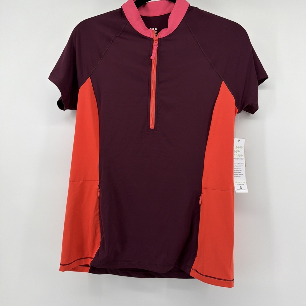 Title Nine Sunbuster 1/2 Zip Short Sleeve Top M Purple Orange Stink Stopper New
